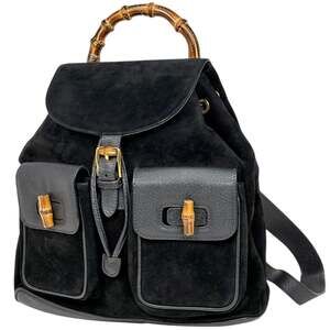 Gucci Bamboo Backpack 003580016, Old Backpack, Suede, Black, Women's